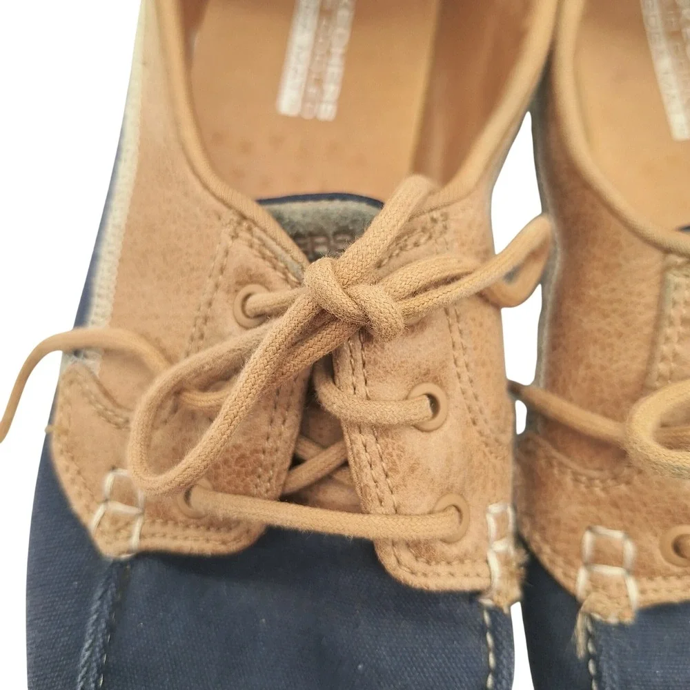 Skechers GoStep Lite Navy Tan Boat Shoes Loafers 136451 Womens 7.5